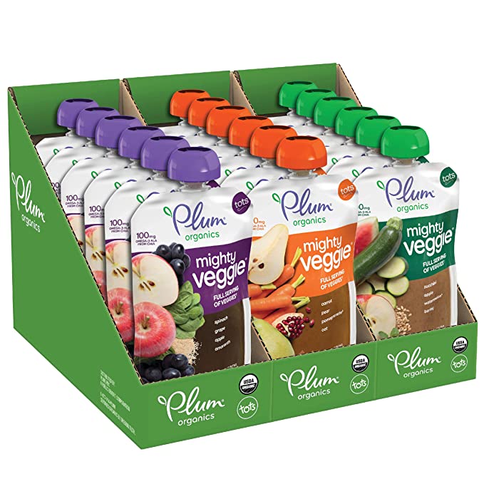 Plum Organics Baby Food Pouch | Mighty Veggie | Variety Pack | 4 Ounce | 18 Pack | Organic Food Squeeze for Babies, Kids, Toddlers - 846675011626