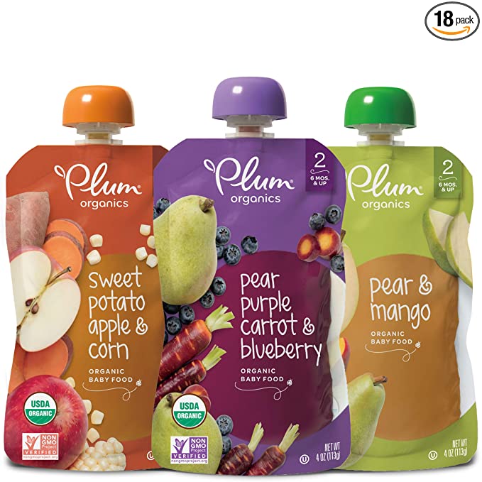 Plum Organics Baby Food Pouch | Stage 2 | Fruit and Veggie Variety Pack | 4 ounce | 18 Pack | Fresh Organic Food Squeeze | For Babies, Kids, Toddlers - 846675011633