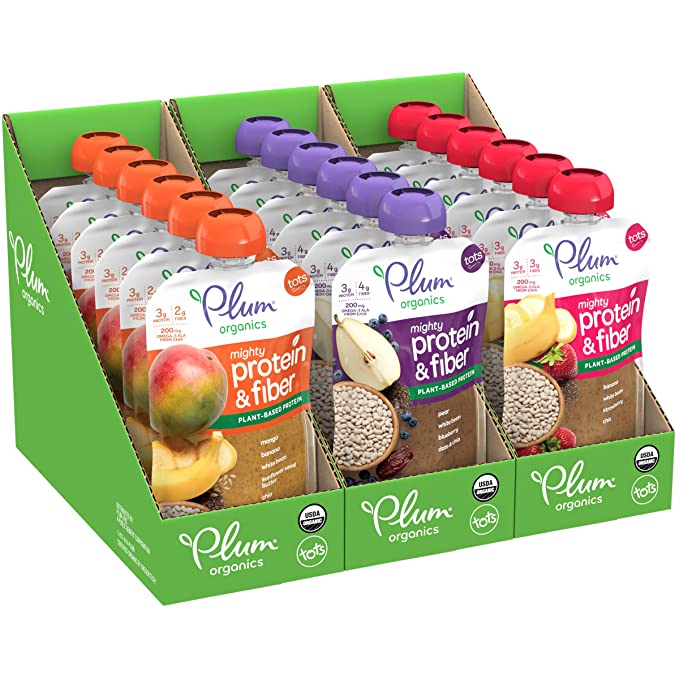  Plum Organics Baby Food Pouch | Mighty Protein & Fiber | Variety Pack | 4 Ounce | 18 Pack | Organic Food Squeeze for Babies, Kids, Toddlers  - 846675013866