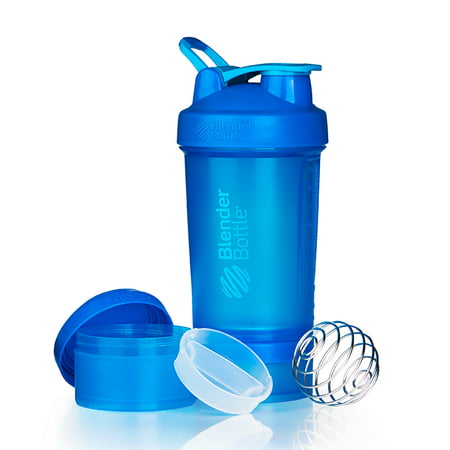 BlenderBottle ProStak 22 oz Blue Cyan Shaker Cup with 2 Attachable Storage Jars and Vitamin Tray Inside - 847280031948