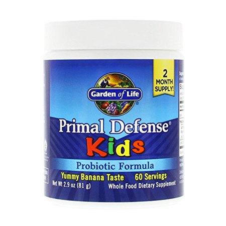 Garden of Life Whole Food Primal Defense HSO Probiotic Formula Kids Dietary Supplement Vegetarian Powder, Banana, 2.9 Oz (B0010WD31A) - 847349010501