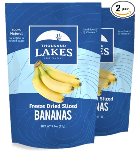  Thousand Lakes Freeze Dried Fruits and Vegetables - Banana 2-pack 3.2 ounces (6.4 ounces total) | No Sugar Added | No Oils or Fat | 100% Fruit  - 847862040511