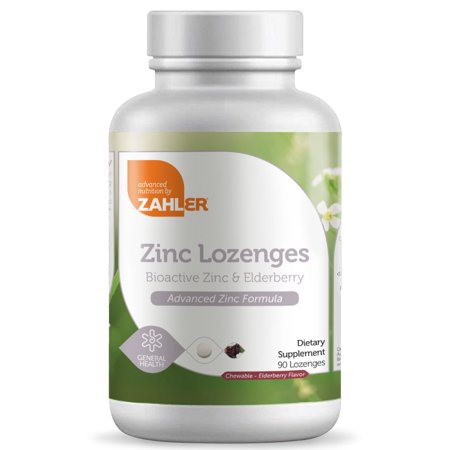Zahler Zinc Lozenges with Elderberry 25mg Chewable Zinc Tablets 90 Lozenges - 848998082215