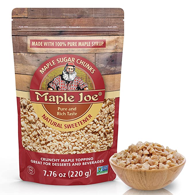 Maple Joe Maple Sugar Chunks, Maple Sugar Flakes, Maple Sugar Candy Made With 100% Grade A Maple Syrup Delicious With Coffee, Ice Cream, Yogurt & More. Maple Crystals, Maple Sugar Granulated Sprinkles For Cooking & Baking. 7.8 oz /220g - 849131001346