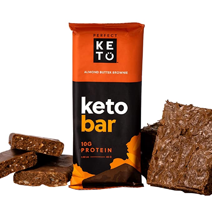  Perfect Keto Bars - The Cleanest Keto Snacks with Collagen and MCT. No Added Sugar, Keto Diet Friendly - 3g Net Carbs, 19g Fat, 10g protein - Keto Diet Food Dessert (Almond Butter Brownie, 12 Bars)  - 850000124523