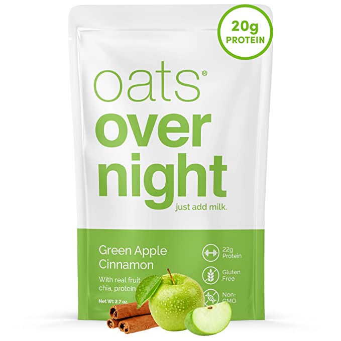 Oats Overnight - Green Apple Cinnamon - High Protein, Low Sugar Breakfast Shake - Gluten Free, High Fiber, Non GMO Oatmeal (2.7oz per meal) (8 Pack) - 850000223028