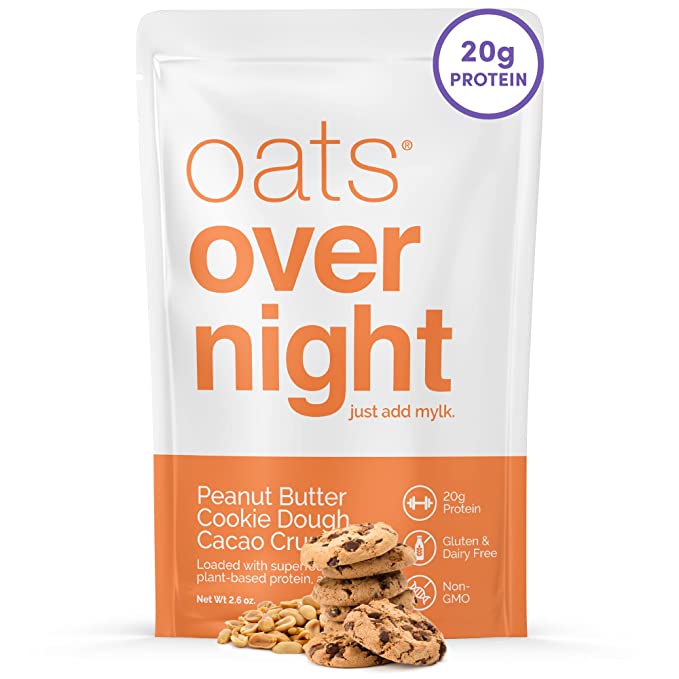 Oats Overnight - Peanut Butter Cookie Dough Cacao Crunch - Dairy Free, High Protein, Low Sugar Breakfast - Gluten Free, High Fiber, Non GMO Oatmeal (2.7oz per pack) (8 Pack) - 850000223271
