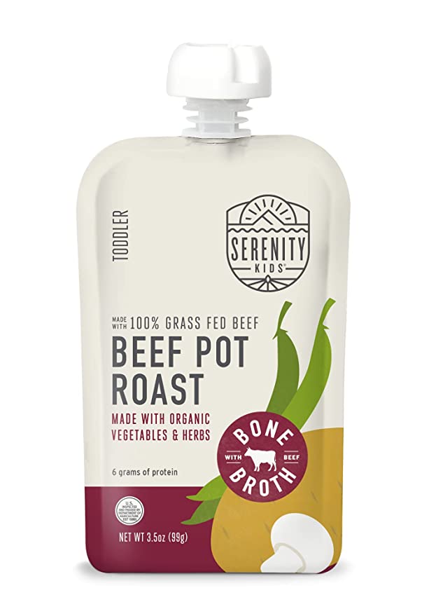  Serenity Kids Bone Broth Puree Made With Organic Veggies | Clean Label Project Purity Award Certified | 3.5 Ounce BPA-Free Pouch | Grass Fed Beef Pot Roast | 1 Count  - 850000411173