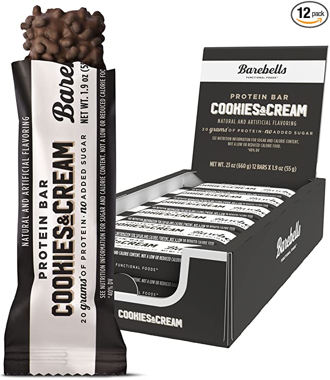 Barebells Protein Bars Cookies & Cream - 12 Count, 1.9oz Bars - Protein Snacks with 20g of High Protein - Low Carb Protein Bar with No Added Sugar - Perfect on The Go Low Carb Snack & Breakfast Bars - 850000429253