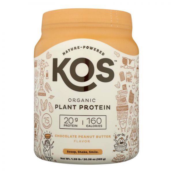 KOS Organic Plant Based Protein Powder, Chocolate Peanut Butter, 20g Protein, 1.3lb - 850000503977