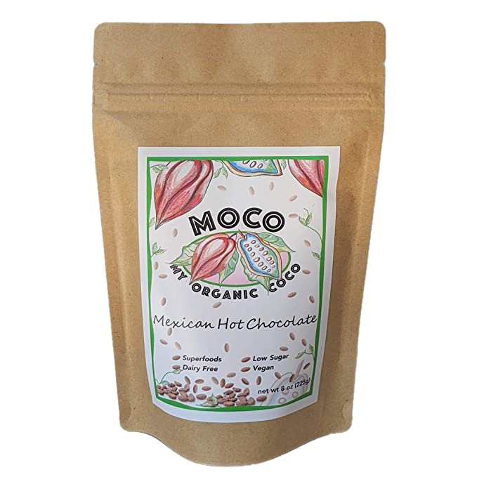 MOCO (My Organic Coco) – Organic Cacao Mexican Hot Chocolate Mix with Maca, Cinnamon, & Chipotle – Vegan, Dairy-Free, Low Sugar & Gluten Free Superfood Hot Cocoa - 8 Ounce - 850001932141