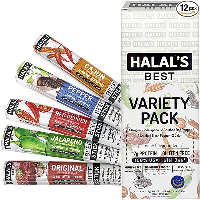  Halal's Best - Beef Stick Variety (12 PACK), Halal Meat Snack, 7g of protein, Gluten Free  - 850002125702