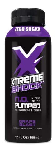 Nutrition Research Group (NRG), Xtreme Shock N.O. (Nitric Oxide) Pumped, Pre-workout Energy Drink, Grape Blast, 12 Fl Oz (Pack of 12) - 850002371321