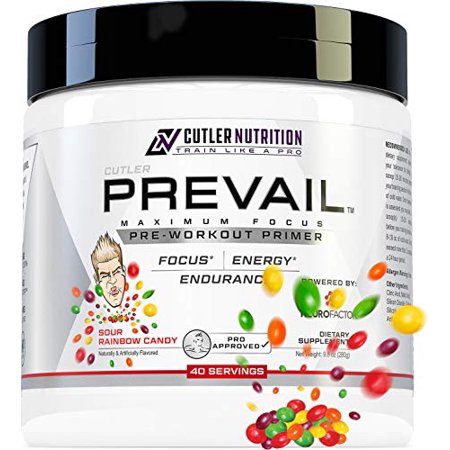 Prevail Pre Workout Powder with Nootropics: Best Pre Workout for Men and Women, Cutting Edge Energy and Focus Supplement with L Citrulline, Alpha GPC, L Tyrosine Sour Rainbow Candy, 40 Scoops - 850002859225