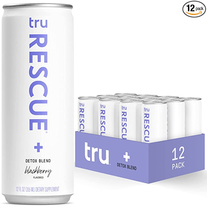 Tru Rescue Sparkling Water, Recovery Detox Drinks with Electrolytes for Liquid Hydration, Blackberry Flavored, 12 oz (Pack of 12) - 850003324692