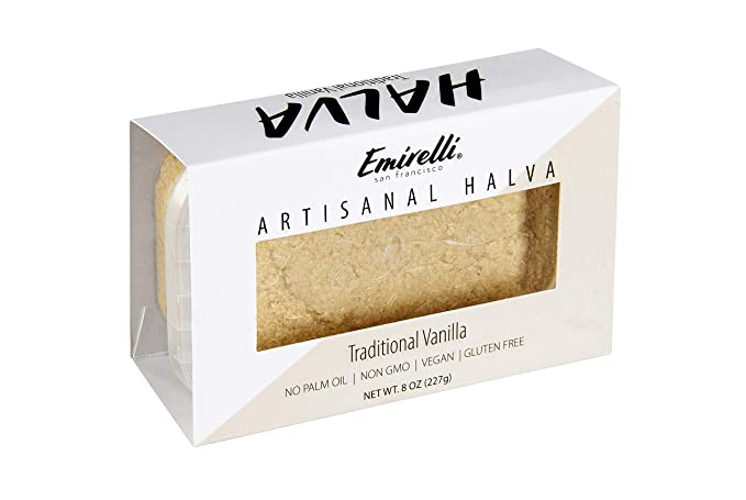  Emirelli Artisanal Halva Dessert – Authentic Middle Eastern Candy Turkish Sweets – Vegan Candy 55%-Tahini Halwa - Halvah Traditional International Sweets – Tasty Traditional Vanilla Flavor, Pack of 1  - 850003734545