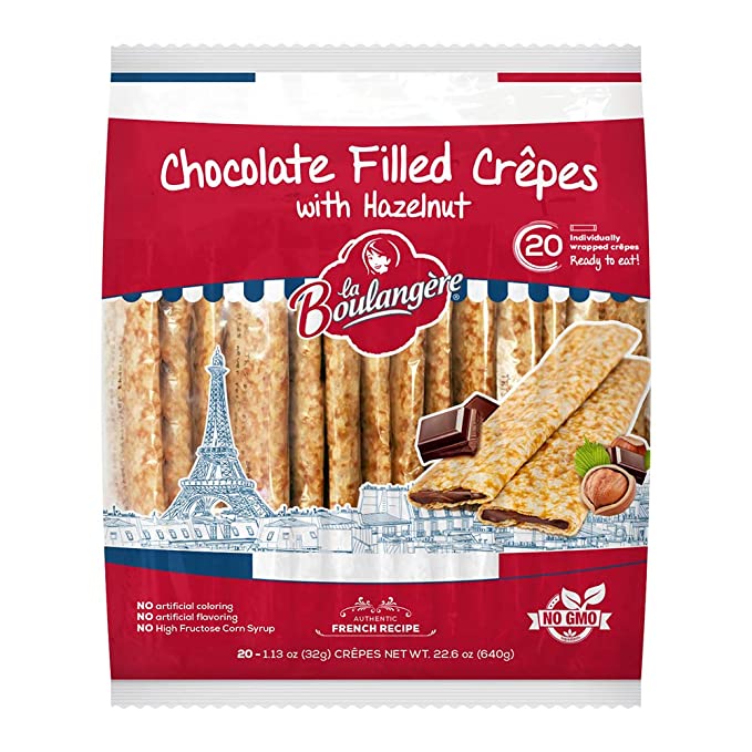  La Boulangere Chocolate Hazelnut Crepes, Individually Wrapped, Non GMO, Free From Artificial Flavors & Colors, 20-Count  - 850004281239