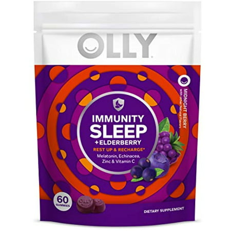 Olly Immunity Sleep Gummy Melatonin Elderberry Echinacea Zinc and Vitamin C Chewable Supplement Sleep Aid 60 Count - 850004462898