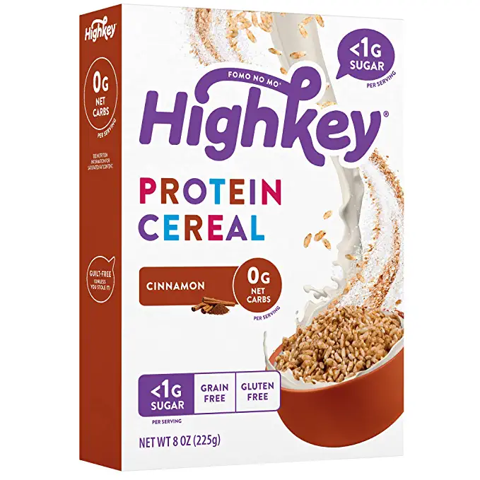 HighKey High Protein Breakfast Cereal - 8oz Keto Snacks Zero Sugar & 0 Net Carb Grain & Gluten Free Low Carb Cereals, Paleo, Diabetic, Ketogenic & Non GMO Food, Healthy Snack, Grocery Foods - Cinnamon - 850004801574
