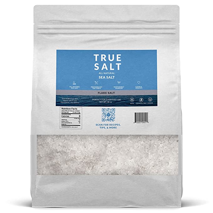  True Salt Flake Salt - Gourmet All Natural Sea Salt From the Sea of Cortez - 3 LB Bag - Organic, Pure, Unrefined, Kosher Ocean Real Flaky Salt Crystals  - 850005398417