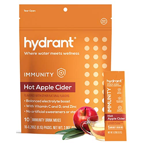 Hydrant Immunity Electrolyte Powder w/ Vitamin C, B12, B6 & Zinc, Rapid Hydration Drink Mix, Hydration Powder Packets, Hot Apple Cider Flavor 10 Stick Packs - 850005409724
