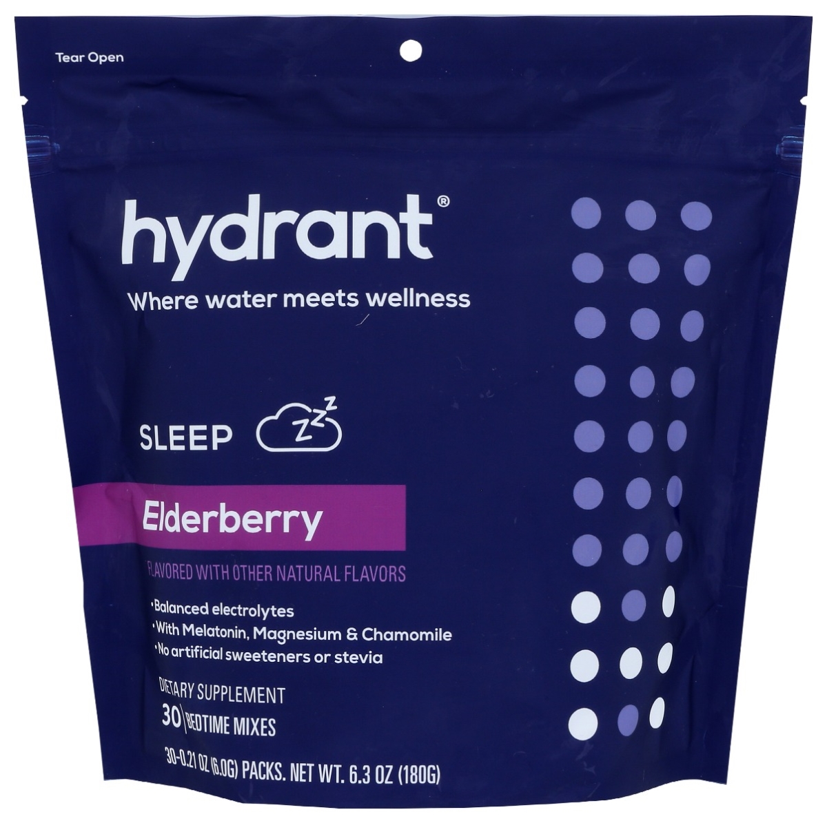 Hydrant Sleep Hydration Powder – Rest and Recovery Drink Mix – Fast-Acting Blend of Melatonin, L-Theanine, GABA, Magnesium & Chamomile – Elderberry Electrolyte Powder (Elderberry, 30 Pack) (B08VFBBX9S) - 850005409786