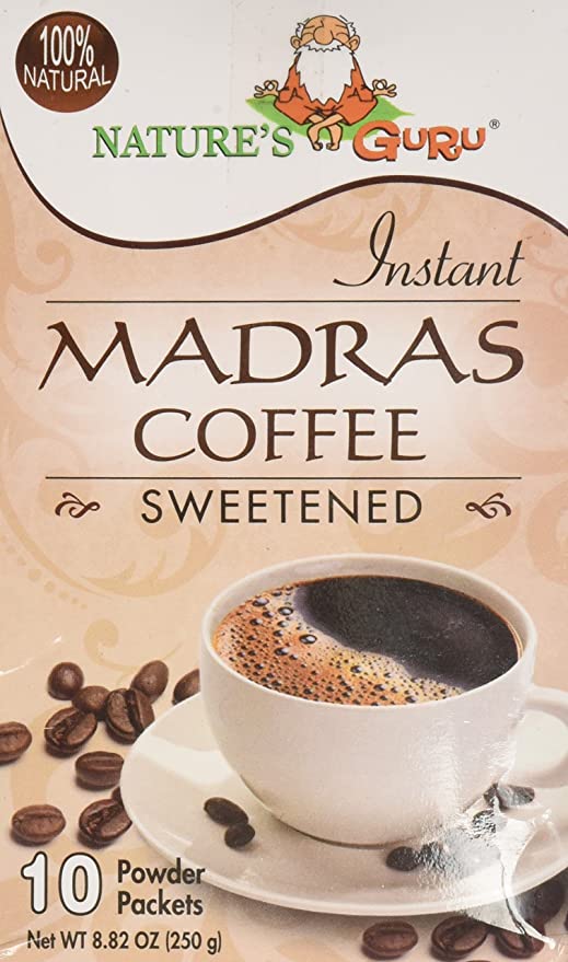 Nature's Guru Instant Madras Coffee Drink Mix Sweetened 10 Count Single Serve On-the-Go Drink Packets - 040232241352