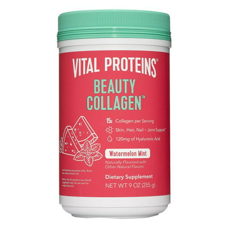 Vital Proteins Beauty Collagen Peptides Powder Supplement for Women 120mg of Hyaluronic Acid 15g of Collagen Per Serving Enhances Skin Elasticity and Hydration Watermelon Mint 9oz Canis - 850005892274