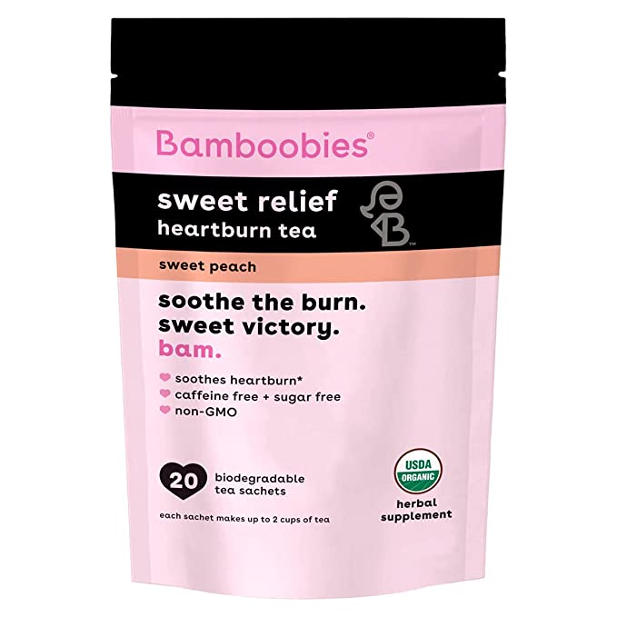  Bamboobies Women's Pregnancy Herbal Tea for Nursing Support, Sweet Peach, Boosts Milk Production, Organic, Non GMO, Caffeine Free, and Sugar Free, 20 Tea Bags  - 850006696192