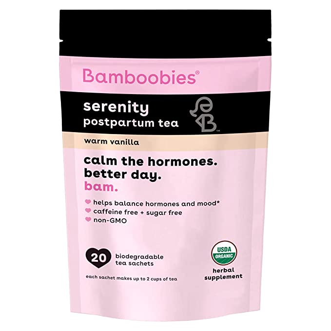  Bamboobies Women's Postpartum Tea, Warm Vanilla, Helps Balance Hormones and Mood, Organic, Non GMO, Caffeine Free, and Sugar Free, 20 Tea Bags  - 850006696208