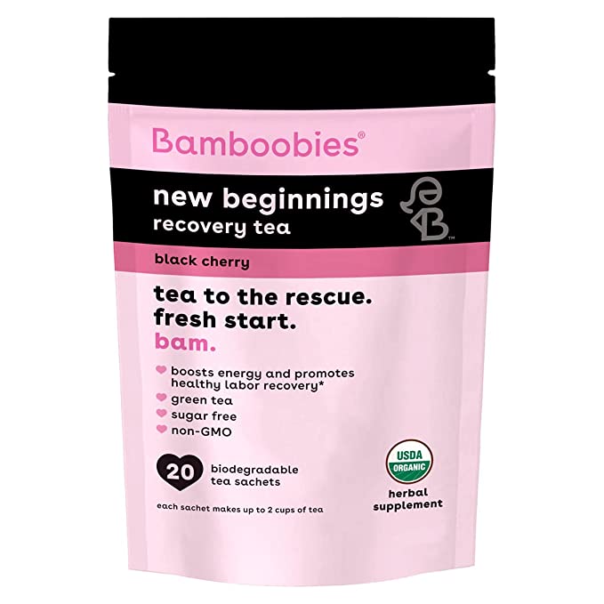  Bamboobies Women's Postpartum Tea, Black Cherry, Helps Balance Hormones and Mood, Organic, Non GMO, Caffeine Free, and Sugar Free, 20 Tea Bags  - 850006696215