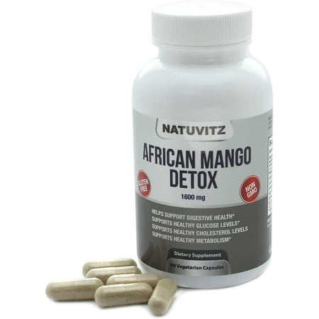 NATUVITZ - African Mango Detox Dietary Supplement - Gluten Free, Non-GMO - 1600mg (60 Vegetarian Capsules) - 850006850839