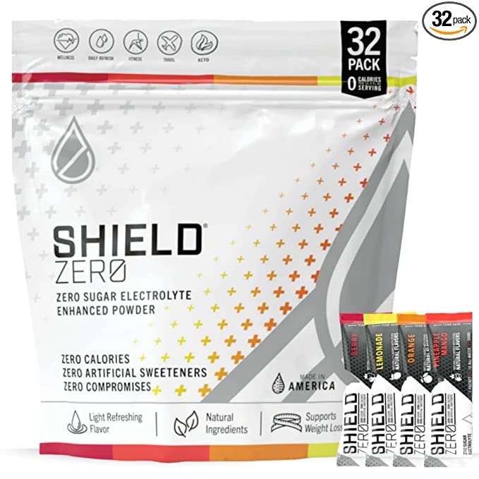  Shield ZERO| NO Sugar, Calories or Artificial Ingredients| Healthy Electrolyte Powder Packets | Rapid Natural Hydration Drink | Easy to Digest | Gluten, Dairy, Soy, Caffeine Free | Variety of Flavors  - 850006932849