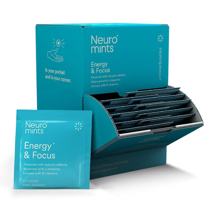 Neuro Mints Nootropic Energy Mints | Caffeine + L-theanine + B Vitamins | Sugar Free + Gluten free + Vegan| (30 X 2PC Sachets = 60PCS, Mint) - 850008160264