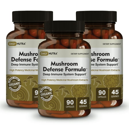 Mushroom Defense Formula by DailyNutra - Immune Support Supplement | Organic Mushrooms Hot Water Extracted - Reishi Chaga Maitake Shiitake & Turkey Tail (3-Pack) - 850008456299