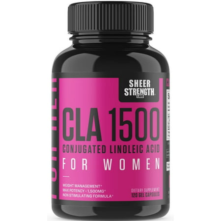Extra Stength CLA for Women - 1500mg High Potency Natural Weight Loos Supplement - Conjugated Lineolic Acid from Safflower Oil - Non-GMO - Stimulant-Free - 120 Softgels Sheer Strength Labs - 850009007421