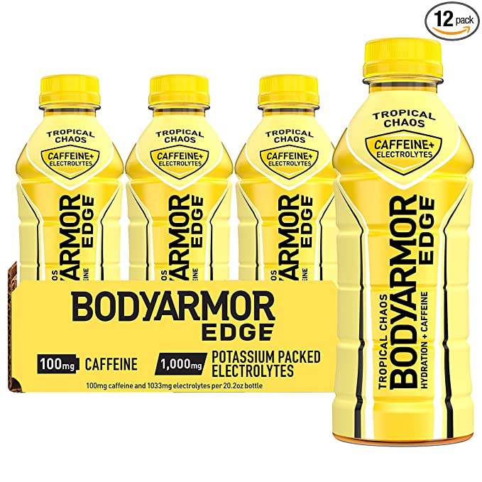  BODYARMOR EDGE Sports Drink with Caffeine, Tropical Chaos, Potassium-Packed Electrolytes, Caffeine Boost, Natural Flavors With Vitamins, Perfect for Athletes 20.2 Fl Oz (Pack of 12)  - 850009942227