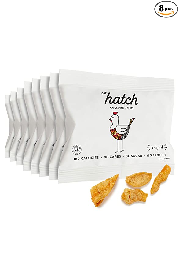  The Naked Market Hatch Chicken Skin Chips - High Protein Keto Snacks | Real Low Carb Healthy Paleo Food, Gluten & Grain Free | No Sugar Meat Snack - Ketogenic Diet Friendly - 8 Pack - 850010149370