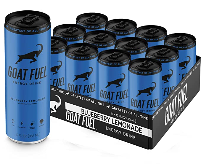  New G.O.A.T. Fuel® Energy Drink - Sugar-Free Pre-Workout Energy- Increase Mental and Physical Performance - With Cordyceps Mushrooms, BCAAs and Electrolytes (Pack of 12) (Blueberry Lemonade)  - 850010701257