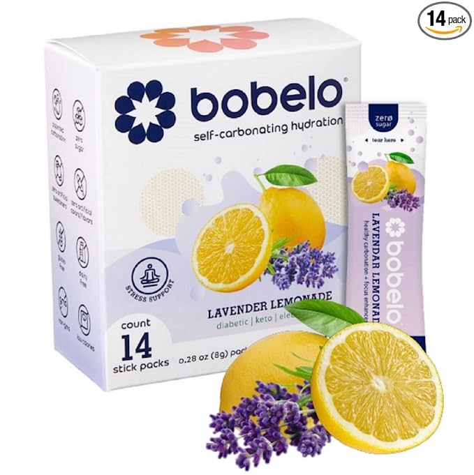  Bobelo Sparkling Electrolyte Hydration Packets | Lavender Lemonade | Low Calorie Drink Mix | Electrolyte Powder | Sugar Free | 14 Count  - 850011108451