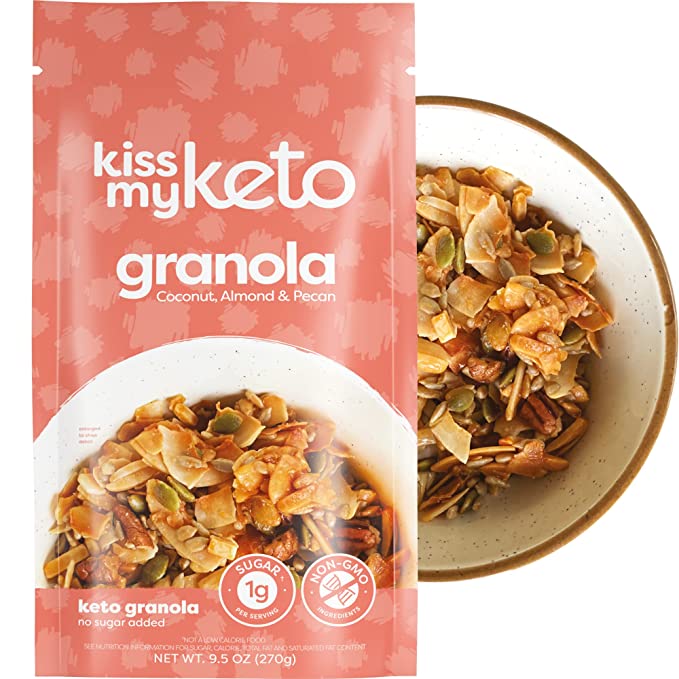 Kiss My Keto Nut Granola Breakfast Cereal - Coconut, Almond, Pecan | Low Carb Granola (3g-Net) with Coconut Oil | Grain Free Granola Cereals, Keto Friendly | Low Sugar (1g), Non-GMO, Soy & Gluten Free - 850011143193