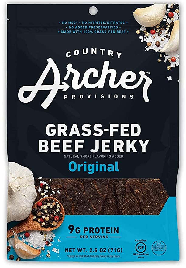  Original Beef Jerky by Country Archer, 100% Grass-Fed, Gluten Free, Protein Snacks, 2.5 Ounce, 4 Pack  - 850011381519