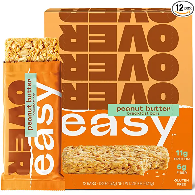  OVER EASY Peanut Butter Breakfast Bars | All Natural, Clean Ingredient Protein Bars | Breakfast & Cereal Bars | 12 Protein Snack Bars Gluten Free, Dairy Free, Soy Free - 850011623206
