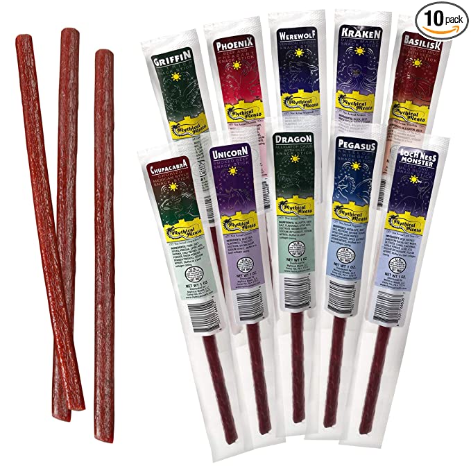  Mythical Meats Original Exotic Flavor Sampler Pack – 10 Exotic Game and Beef Snack Sticks – Dried & Dehydrated Meats Seasoned to Perfection – High Protein Snacks…  - 850011666005