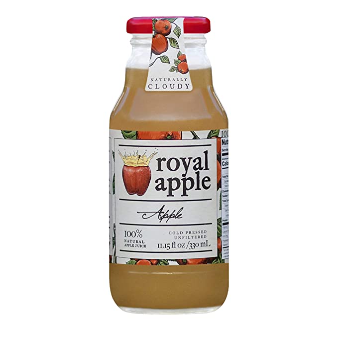 Royal Apple Pure Premium 100% Natural Apple Juice | No Sugar Added, Non-GMO, No Preservatives, Good Source of Vitamin C Source, Healthy Kids Juice Drink, 11.15 fl oz (330mL), 12 Pack - 850013518159
