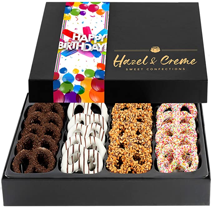  Hazel & Creme Chocolate Covered Pretzels - HAPPY BIRTHDAY Chocolate Gift Box - Birthday Food Gifts - Gourmet Food Gift (Extra Large Box)  - 850013966332