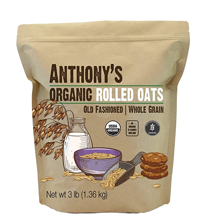  Anthonys' Organic Rolled Oats, 3 lb, Gluten Free, Non GMO, Old Fashioned, Whole Grain - 850014068356