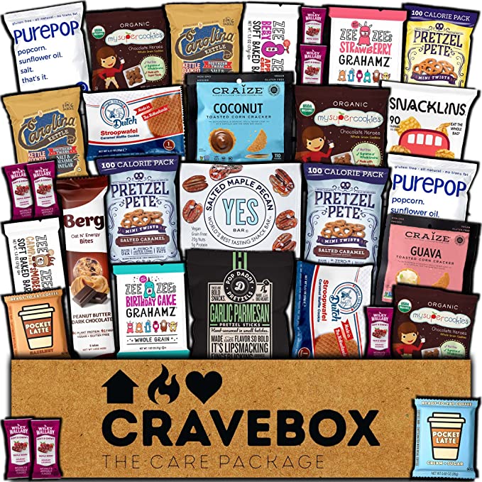  CRAVEBOX Gourmet Specialty Snack Box Care Package (30ct) Back to School Healthy Cookies Bar Chips Organic Variety Gift Pack Assortment Basket Mix Sampler Treat College Students Final Exam Office Men Women  - 850014308230