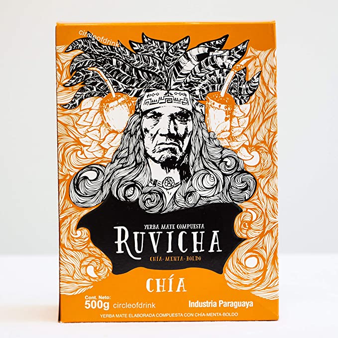 Circle of Drink - Ruvicha Chai Paraguayan Yerba Mate Tea – Enjoy Hot or Cold / Tereré - Gourmet Blend with Mint, Boldo, Chia - Super Fresh - 500g - 1.1 lbs (1 PACK) - 850015433344