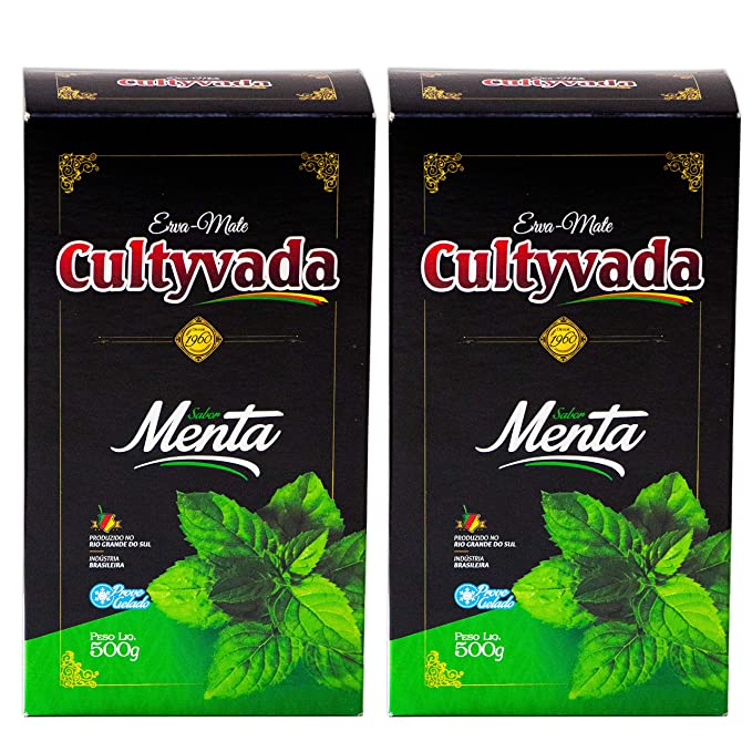 Circle of Drink - Cultyvada Mint (Menta) Chimarrao Erva Mate - Gourmet - Non-Aged - Super Fresh Green Brazilian Yerba Mate - Vacuum Sealed - 1.1 LB - 500g (2 PACKS) - 850015433665